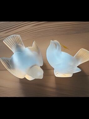 Vintage Lalique Frosted Crystal Set Sparrows "Moineau Coquet" French Collectors